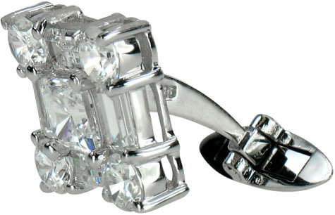 Christophe Princess Round Emerald Cut Cufflinks with lab grown diamond look cubic zirconia in 14k white gold.