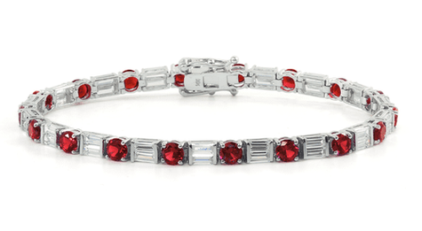 Alternating Round and Baguette Bracelet with  lab grown diamond quality cubic zirconia in 14k white gold.