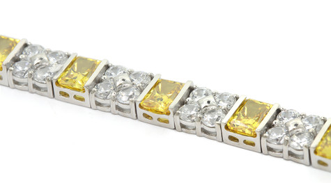 Emerald Cut and Round Bracelet with lab grown diamond quality cubic zirconia in 14k white gold.