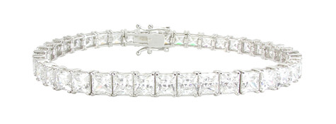 Princess Cut Square Prong Set Tennis Bracelet with lab grown diamond quality cubic zirconia in 14k white gold.