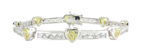 Amore Bezel Set Heart Channel Set Round Bracelet with lab grown diamond alternative cubic zirconia in 14k white gold.