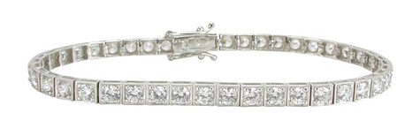 Retro Box Prong Set Round Tennis Bracelet with simulated lab grown diamond quality cubic zirconia in 14k white gold.