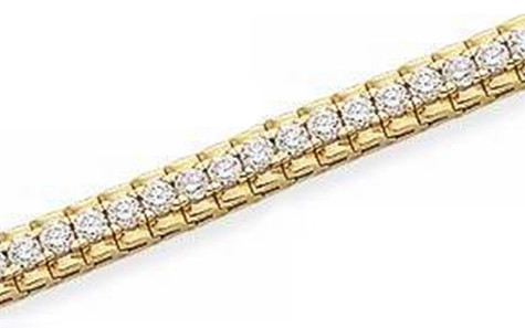 Swiss Inspired Round Tennis Bracelet with simulated lab grown diamond quality cubic zirconia in 14k yellow gold.