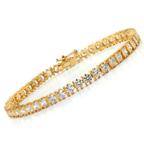 Bar Set Round Tennis Style Bracelet with simulated lab grown diamond simulant cubic zirconia in 14k yellow gold.