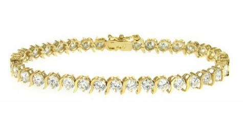 S Link Round Cubic Zirconia Tennis Bracelet with laboratory grown diamond simulant cubic zirconia in 14k yellow gold.