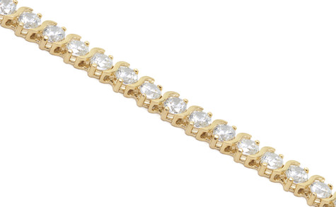 S Link Round Cubic Zirconia Tennis Bracelet with lab grown diamond quality cubic zirconia in 14k yellow gold.