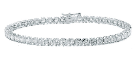 S Link Round Cubic Zirconia Tennis Bracelet with lab grown diamond quality cubic zirconia in 14k white gold.