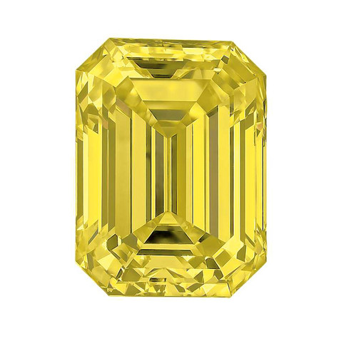 Emerald step cut canary yellow diamond look cubic zirconia loose stone.