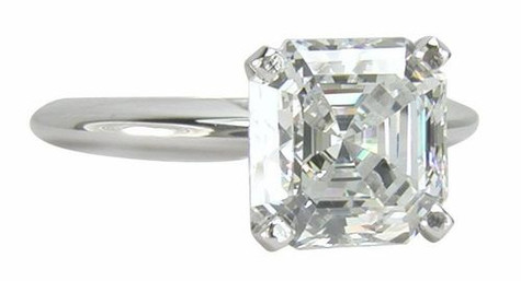 Asscher cut lab grown diamond simulant cubic zirconia classic solitaire engagement ring in 14k white gold.