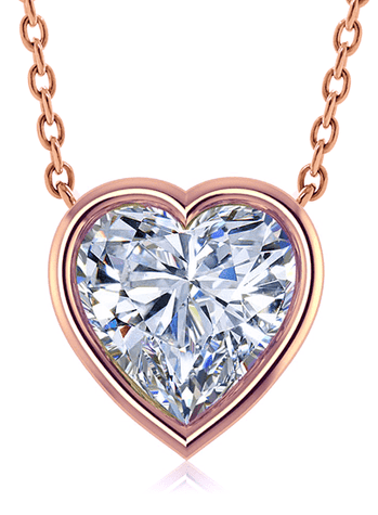 Heart shape bezel set lab grown diamond look cubic zirconia solitaire pendant in 14k rose gold.