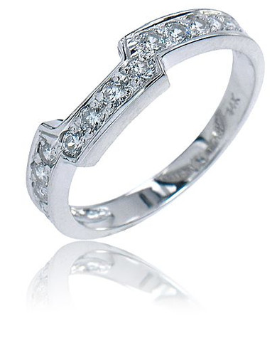 Cathedral Round Band with lab grown diamond quality cubic zirconia in 14k white gold.