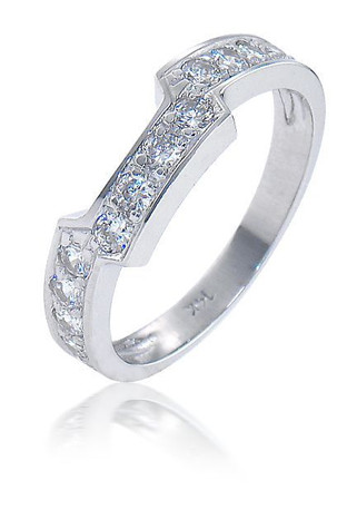 Winston Contoured Matching Band with lab grown diamond quality cubic zirconia in 14k white gold.
