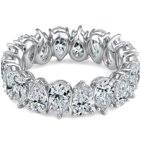 .50 carat each 6x4mm pear shape lab grown diamond look cubic zirconia prong set eternity band, 14k white gold.