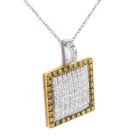 Quadrata square lab grown diamond alternative cubic zirconia pave pendant in 14K two tone gold.