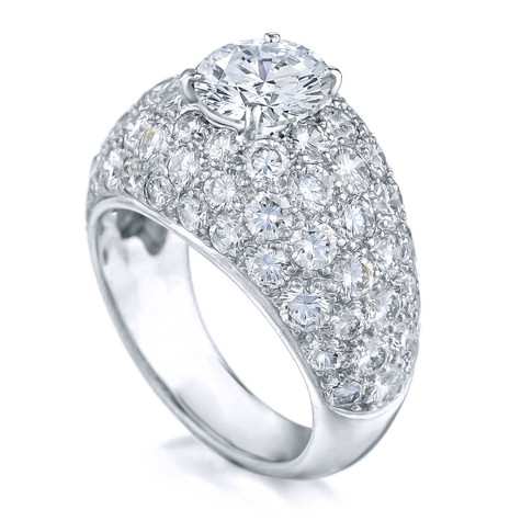 DeRosier 2 carat round laboratory grown diamond look cubic zirconia pavé domed ring in 14k white gold.