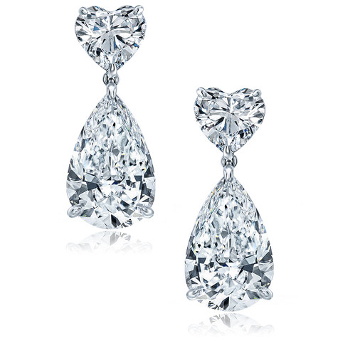 Passion heart and pear lab grown diamond alternative cubic zirconia drop earrings in 14k white gold.