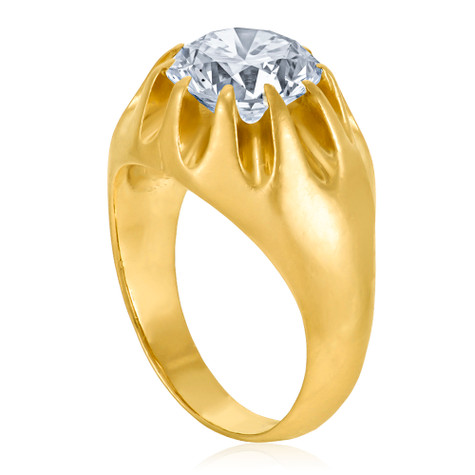 Lady gypsy claw 3 carat round laboratory grown diamond alternative cubic zirconia solitaire ring in 18k yellow gold.