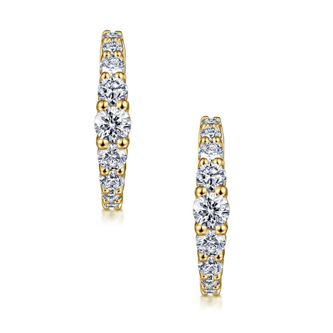 San Remo laboratory grown diamond quality cubic zirconia graduated hoop earrings in 14k yellow gold.