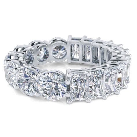 Alternity .50 carat each round and emerald radiant cut lab grown diamond alternative cubic zirconia eternity band in 14k white gold.
