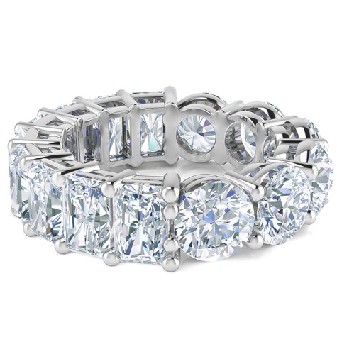 Alternity .75 carat each round and emerald radiant cut lab grown diamond look cubic zirconia eternity band in 14k white gold.