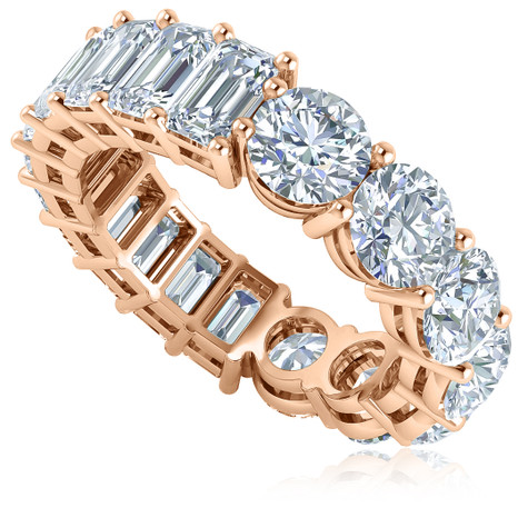 Alternity .50 carat round and emerald step cut laboratory grown diamond alternative cubic zirconia eternity band in 14k rose gold.