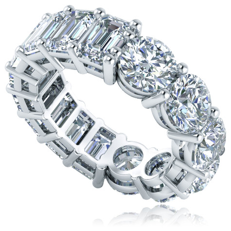 Alternity .75 carat round and emerald step cut lab grown diamond alternative cubic zirconia eternity band in 14k white gold.