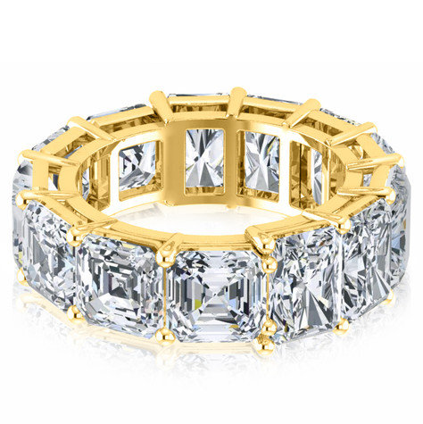 Alternity 1 carat asscher cut and emerald radiant cut lab grown diamond alternative cubic zirconia eternity band in 14k yellow gold.