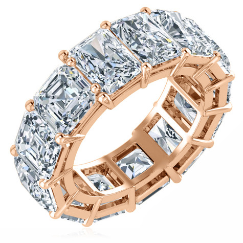 Alternity 1 carat asscher cut and emerald radiant cut lab grown diamond simulant cubic zirconia eternity band in 14k rose gold.