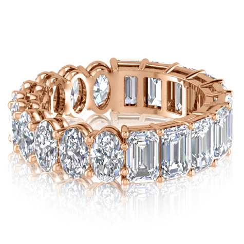 Alternity .25 carat oval and emerald step cut lab grown diamond alternative cubic zirconia eternity band in 14k rose gold.