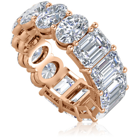 Alternity .75 carat oval and emerald step cut lab grown diamond simulant cubic zirconia eternity band in 14k rose gold.