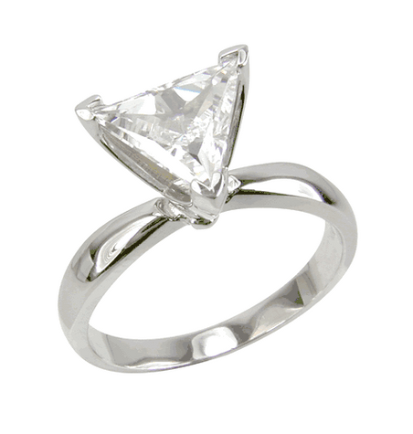 Trillion 1 carat triangle lab created diamond alternative cubic zirconia classic solitaire engagement ring in 14k white gold.