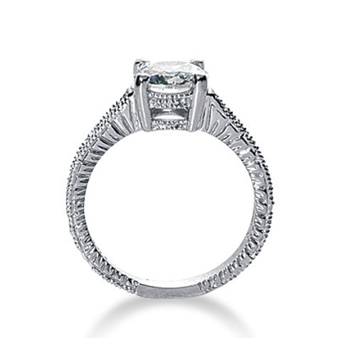 Claudine 1 carat round lab grown diamond alternative cubic zirconia pave engraved solitaire engagement ring in 14k white gold.