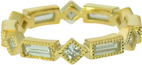 Emilia lab grown diamond simulant cubic zirconia eternity band with alternating princess cut and baguettes in 14k yellow gold.