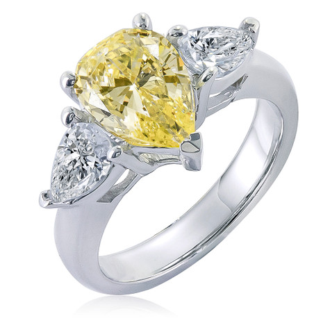 Jessica 2 Carat Canary Pear Three Stone Lab Grown Diamond Alternative Engagement Ring in 14K White Gold