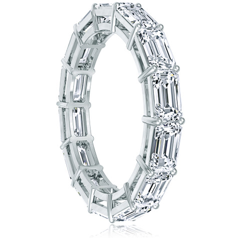 East West .50 Carat Each Horizontal Set Emerald Step Cut Eternity Band in 18K White Gold.