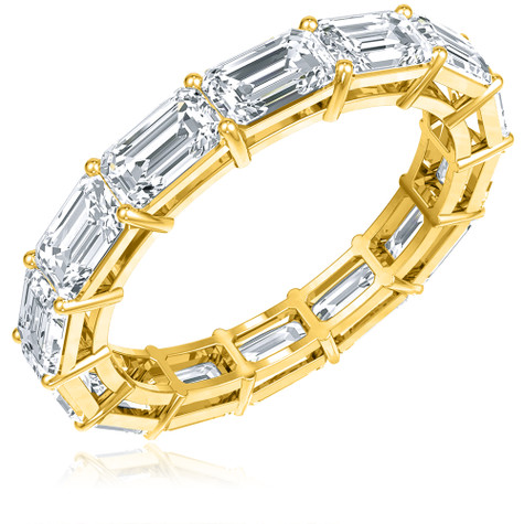 East West .50 Carat Each Horizontal Set Emerald Step Cut Eternity Band in 14K Yellow Gold.