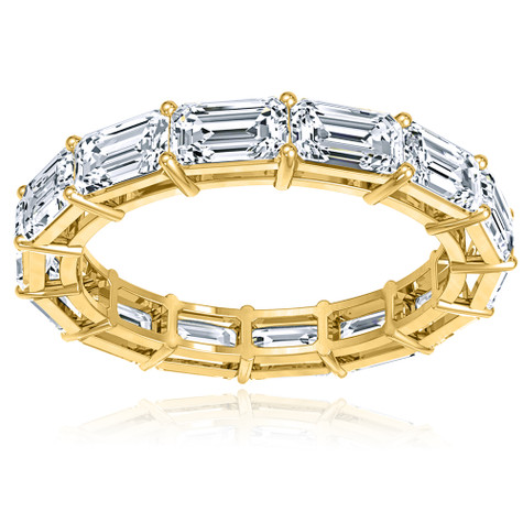 East West .50 Carat Each Horizontal Set Emerald Step Cut Eternity Band in 18K Yellow Gold.