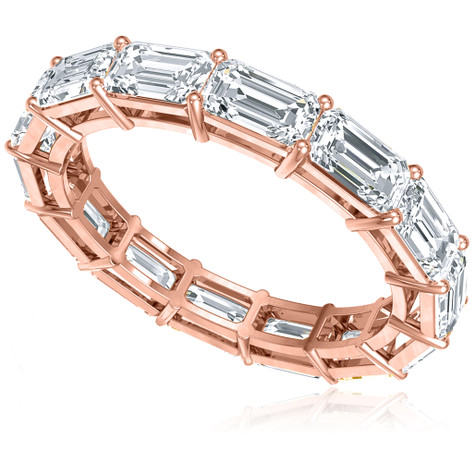 East West .50 Carat Each Horizontal Set Emerald Step Cut Eternity Band in 14K Rose Gold.