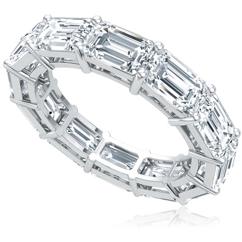 East West .75 Carat Each Horizontal Set Emerald Step Cut Eternity Band in 14K White Gold.