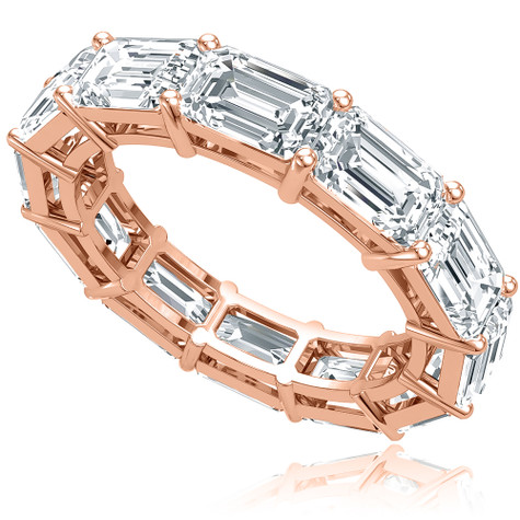 East West .75 Carat Each Horizontal Set Emerald Step Cut Eternity Band in 14K Rose Gold.