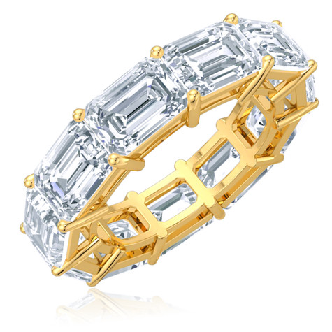 East West 1 Carat Each Horizontal Set Emerald Step Cut Eternity Band in 18K yellow gold.