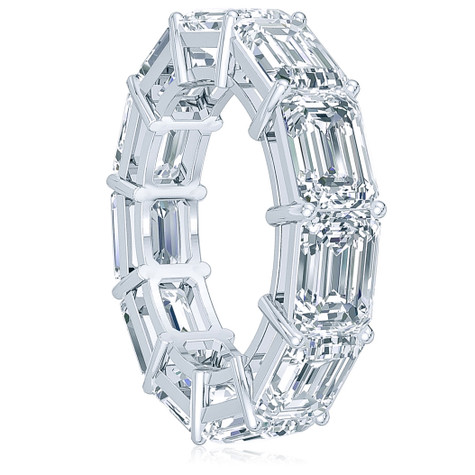 East West 1 Carat Each Horizontal Set Emerald Step Cut Eternity Band in Platinum.