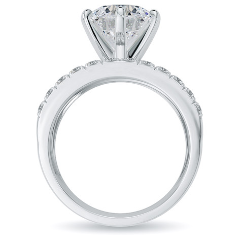 Glossier Round and Pave Solitaire Wide Cigar Band Ring with lab grown diamond quality cubic zirconia in platinum.