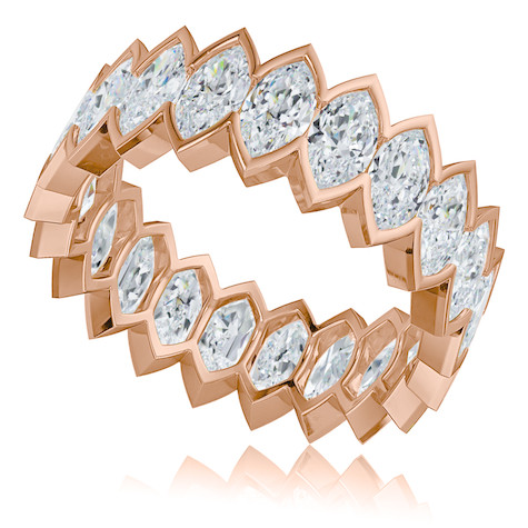 Sauvage .50 carat each marquise vertical semi bezel set lab grown diamond alternative cubic zirconia eternity band in 14k rose gold.