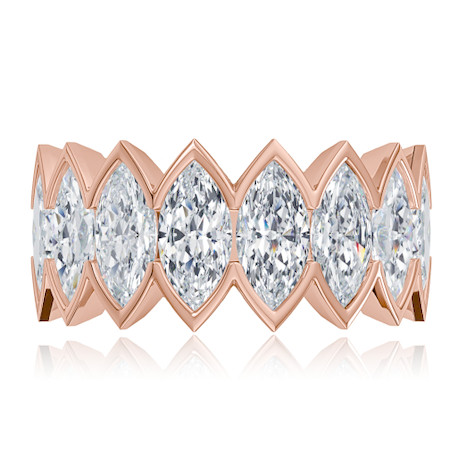 Sauvage 1 carat each marquise vertical semi bezel set lab grown diamond simulant cubic zirconia eternity band in 14k rose gold.