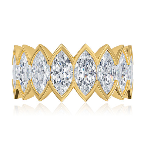 Sauvage 1 carat each marquise vertical semi bezel set lab grown diamond simulant cubic zirconia eternity band in 18k yellow gold.