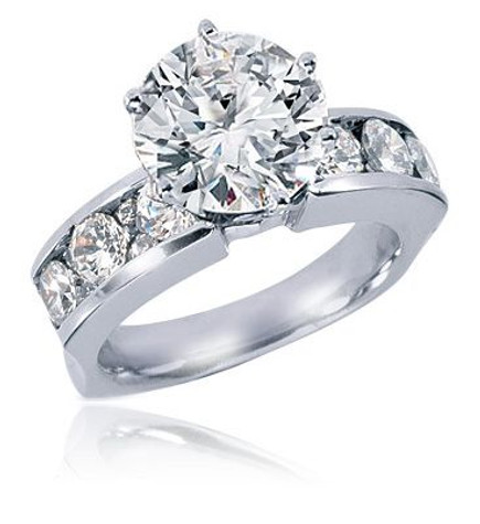 Round 2.5 Carat Channel Set Round Solitaire with lab grown diamond look cubic zirconia in 18k white gold.