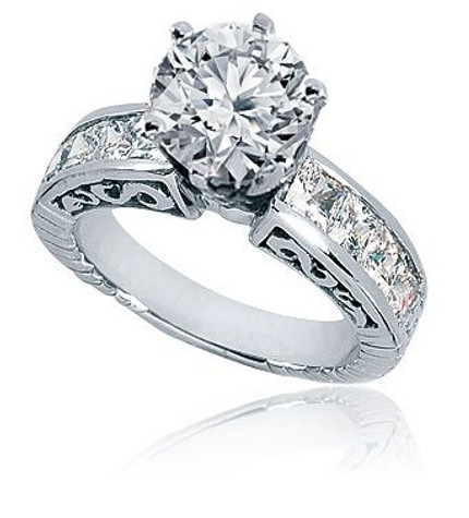 Round 2 Carat Channel Set Princess Cut Solitaire with lab grown diamond simulant cubic zirconia in 18k white gold.