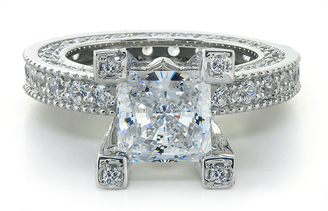 Palace 2.5 carat princess cut lab grown diamond alternative cubic zirconia pave eternity engagement ring in 14k white gold.