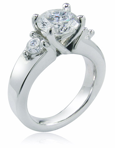 Dianna 2 Carat Round Three Stone Ring with laboratory grown diamond look cubic zirconia in 14k white gold.